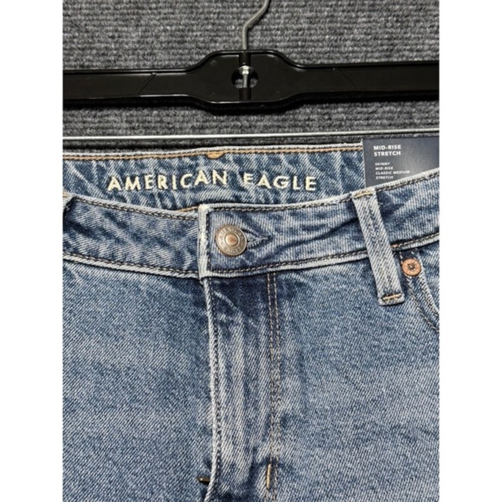 American Eagle Mid-Rise Stretch Skinny Jeans Women 4 Blue NWT Distressed